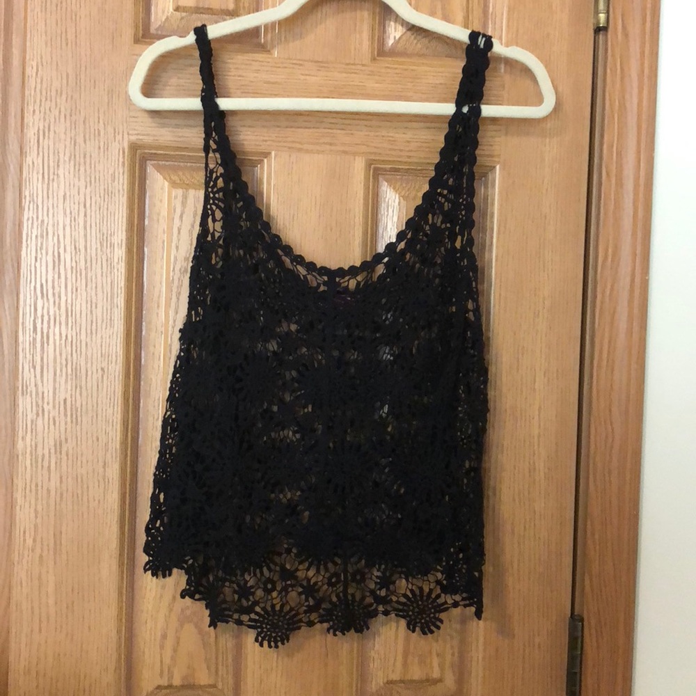 Black Laced Semi-Crop Top